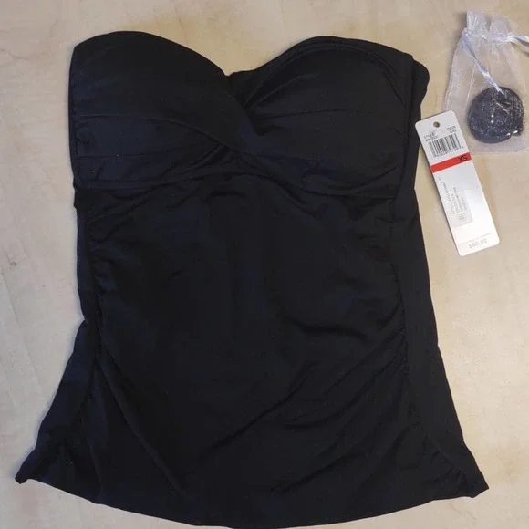 Anne Cole Twist Front Bandeau Tankini Swim Top XS Black - Picture 5 of 10